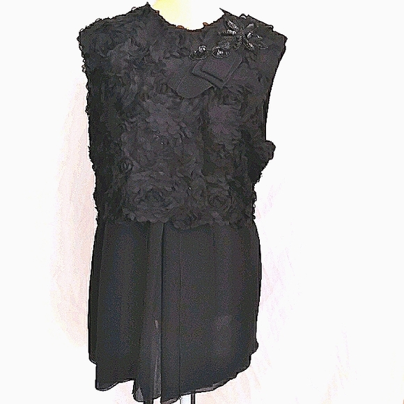 Beaded lace swing / maternity black top sz L - Picture 1 of 5